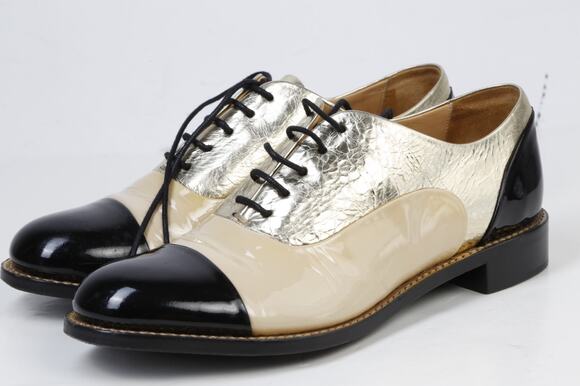 The Office of Angela Scott Shoes - The Office OF Angela Scott Oxfords 38.5 Mr Colin Patent Nude Metallic Leather
